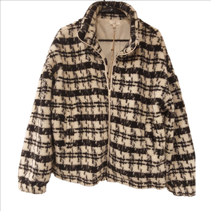 Easel Black and Cream Plaid Teddy Jacket L